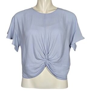 Lush Women's Periwinkle Blue Twist Front Flutter Sleeve Blouse Small